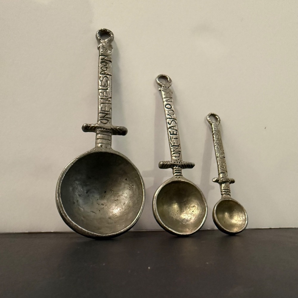 Vintage Crosby & Taylor Celtic Pewter Measuring Spoon Set Tin Woodsman USA 3pc
